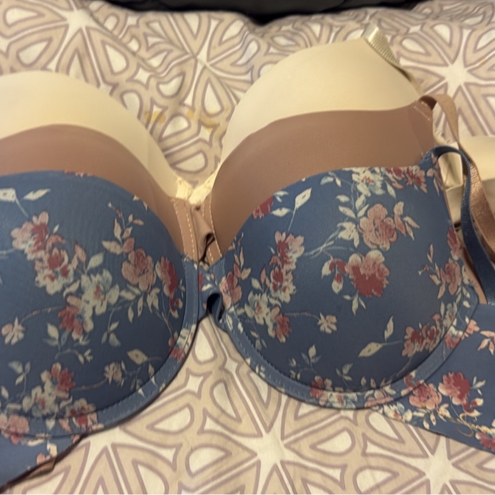 Floral Blue and Cream Bra Size 34C 3-pack